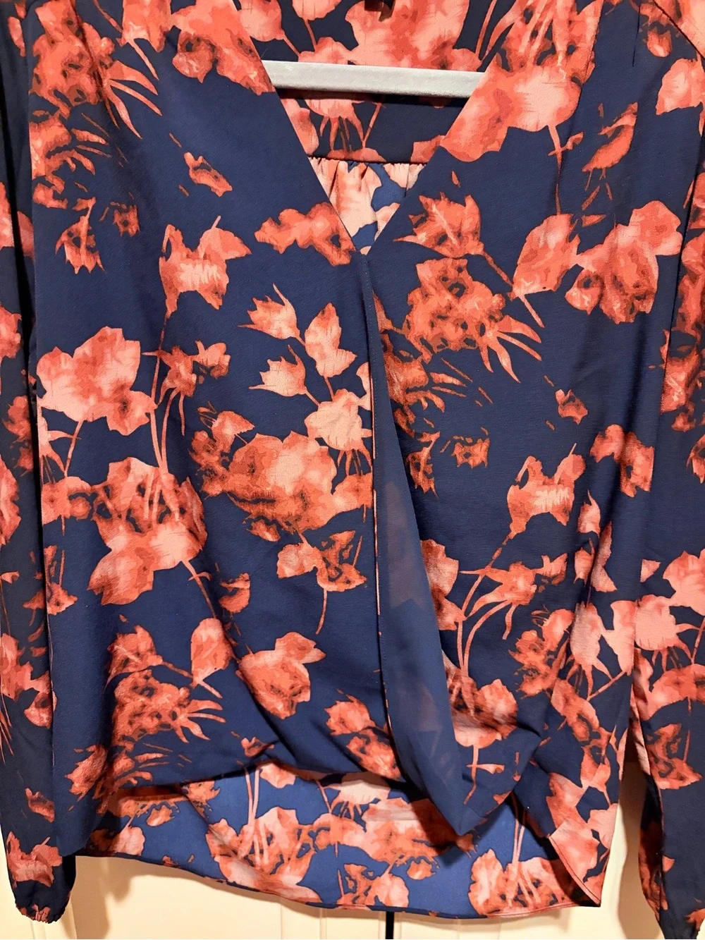 Vince Camuto Navy Blouse with Coral Floral Print